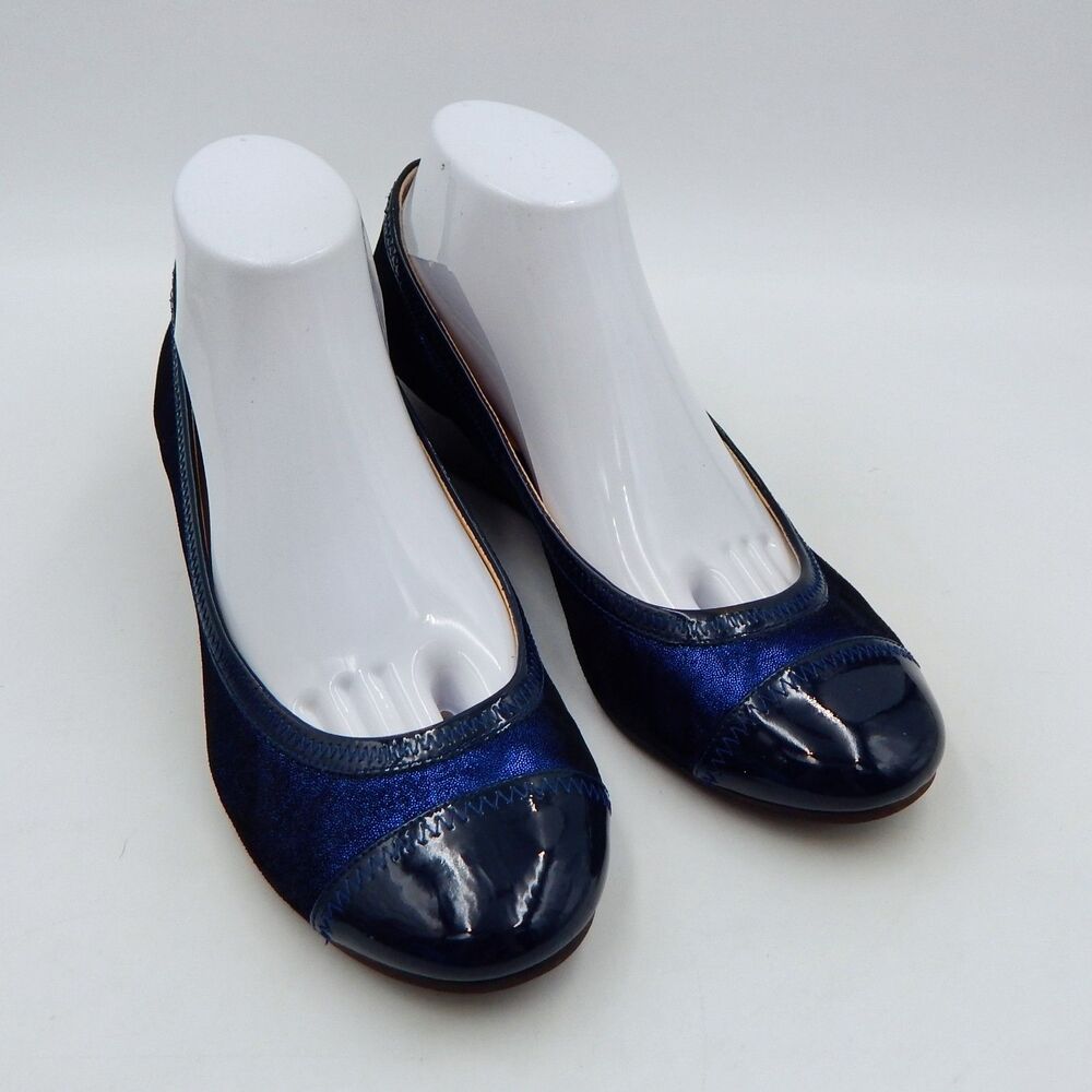 Cole Haan NikeAir Milly Wedge Pump Sz 9.5 Cobalt Blue Cap Toe Leather Rubber
